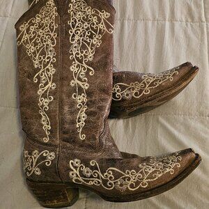 CORRAL WOMEN'S BROWN CRATER EMBROIDERED WESTERN BOOTS - SQUARE TOE
